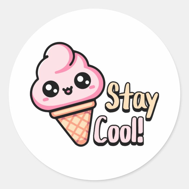 Sticker Rond Reste Cool ! Cute Crème de glace Dessert Pun (Devant)