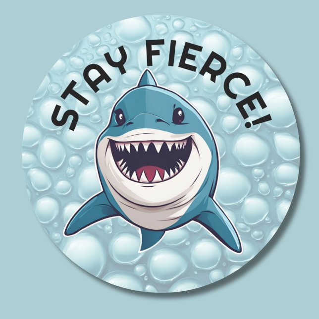 Sticker Rond Reste Fierce ! Requin souriant (Créateur téléchargé)