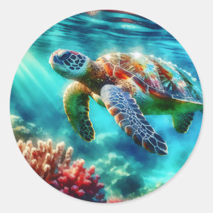 Sticker Rond Rester en contact   La natation des tortues de mer