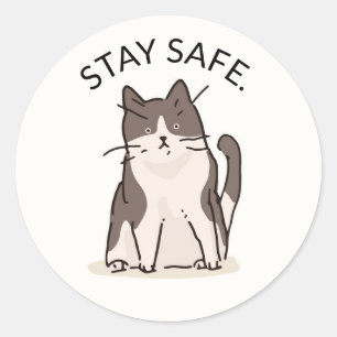 STICKER ROND RESTER EN SÉCURITÉ AVEC UN CHAT AMUSANT