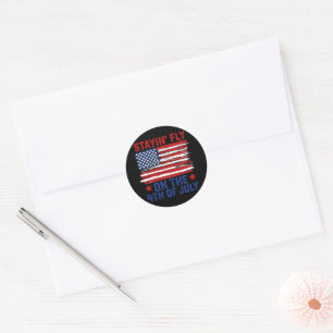 Sticker Rond Rester Fly Le 4 Juillet Drapeau Américain Usa