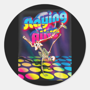 Sticker Rond Rester Vivant Drôle Skeleton Dansant Halloween Vin