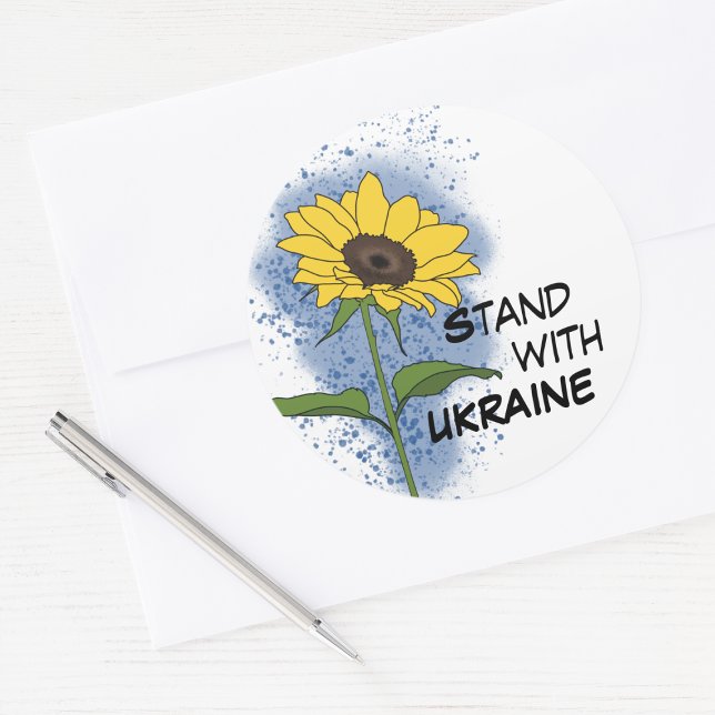 Sticker Rond Restez avec le tournesol ukrainien (Créateur téléchargé)