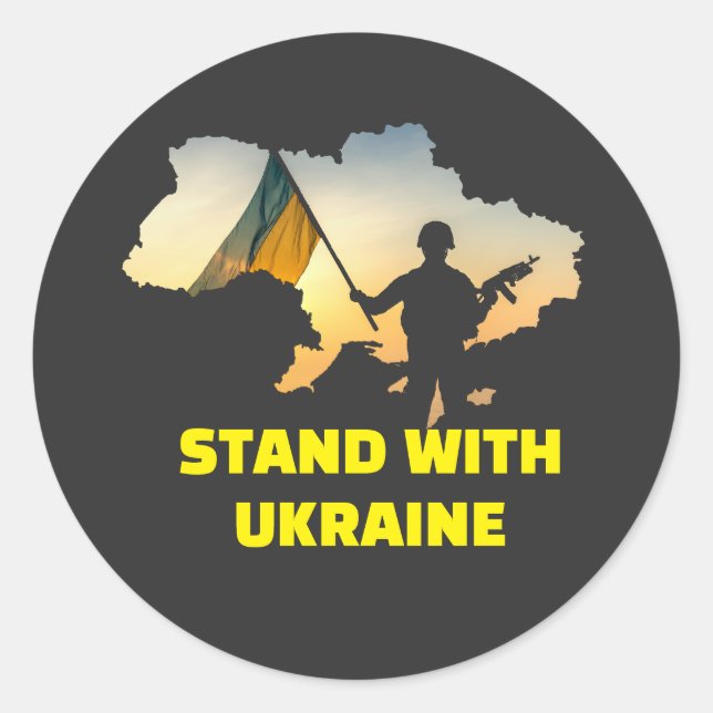 Sticker Rond Restez avec l'Ukraine avec la carte (Devant)