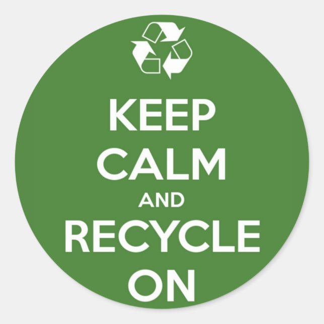 Sticker Rond Restez calme et recyclez en vert (Devant)