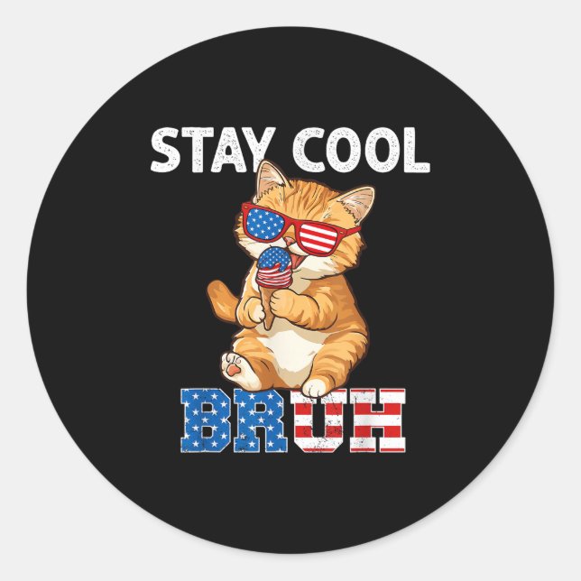 Sticker Rond Restez Cool Chat Popsicle Lover Drapeau américain  (Devant)