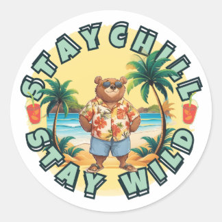 Sticker Rond Restez Cool Restez Sauvage – Design d'Ours de Plag