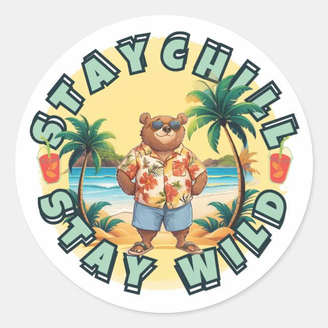 Sticker Rond Restez Cool Restez Sauvage – Design d'Ours de Plag (Devant)