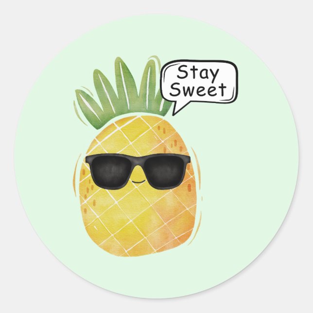 Sticker Rond Restez doux Ananas Cartoon Amusant (Devant)