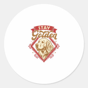 Sticker Rond Restez Golden Retriever Chien Diamant Rouge_1