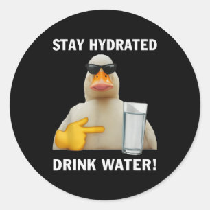 Sticker Rond Restez Hydraté Buvez de l'Eau Mème Drôle de Canard