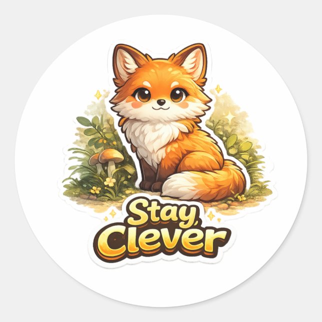 Sticker Rond Restez Malin - Motivation de Renard Mignon (Devant)