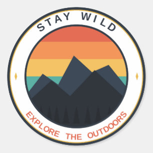 Sticker Rond Restez Sauvage Explorez l'Extérieur Soleil de Mont