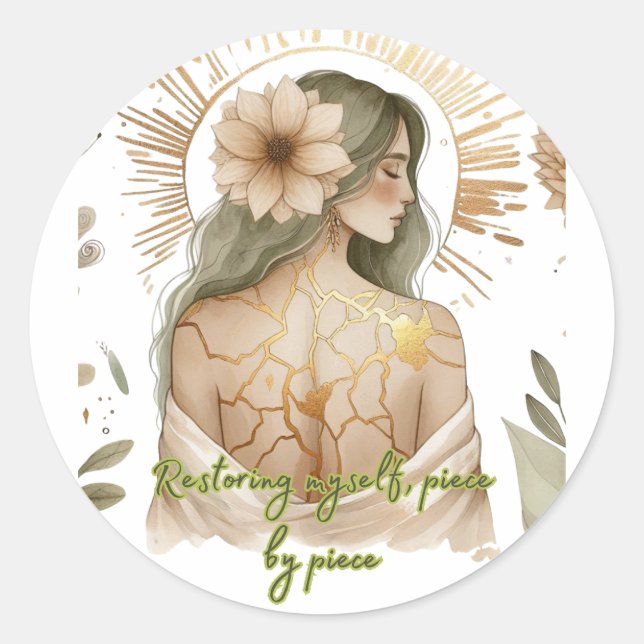 Sticker Rond Restoring Myself with Love – Kintsugi Art (Devant)