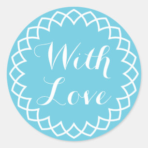 Sticker Rond Résumé Avec Amour Blanc Et Bleu Turquoise Cercle