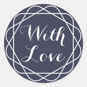 Sticker Rond Résumé Avec Amour Cercle Blanc Et Bleu Marine