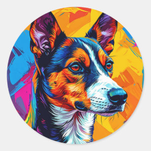 Sticker Rond Résumé Chien Basenji Géométrique Élégant Animal de