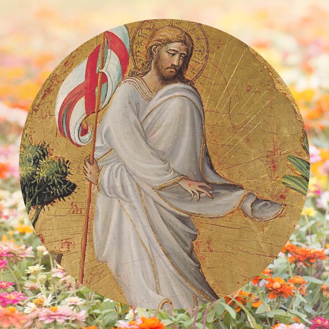Sticker Rond Résurrection chrétienne Élégante Or Jésus Pâques (Gold Elegant Religious Christian  Catholic Resurrection of Jesus Christ Easter Classic Round Sticker)