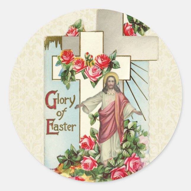 Sticker Rond Résurrection de Pâques religieuse Jésus Floral (Devant)