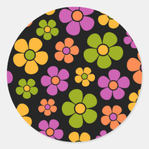 Sticker Rond Reto 1960s Style Moyenne Moyenne Motif Floral