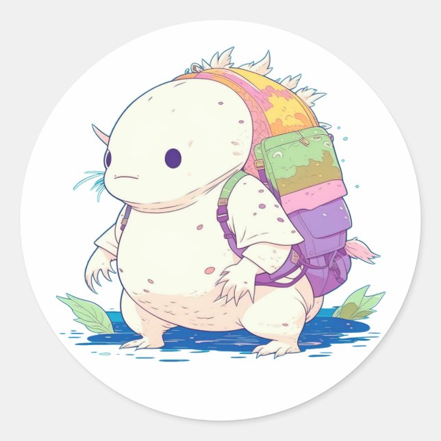Sticker Rond Retour à l'école Axolotl Kawaii Dessin (Devant)