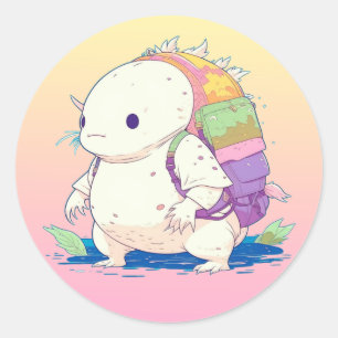 Sticker Rond Retour à l'école Axolotl Kawaii Dessin