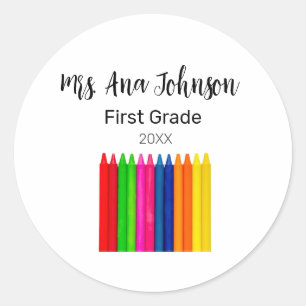 Sticker Rond Retour à l'école crayons ajouter nom classe année