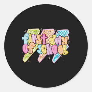 Sticker Rond Retour à l'école éclair à carreaux premier jour