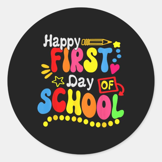 Sticker Rond Retour à l'école Enseignant Élève Heureux Premier  (Devant)