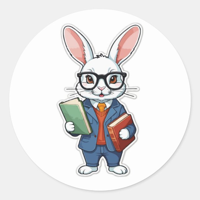 Sticker Rond Retour à l'école : Enseignant Nerdy Bunny (Devant)