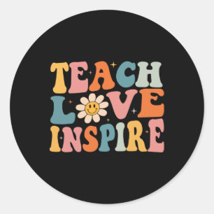 Sticker Rond Retour à l'école Enseigner l'amour Inspirer Rétro 