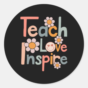 Sticker Rond Retour à l'école Enseigner l'amour Inspirer Rétro 