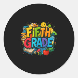 Sticker Rond Retour À L'École Équipe De 5E Année Heureux Premie