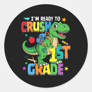 Sticker Rond Retour à l'école garçon dinosaure Je suis prêt à é