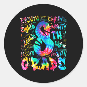 Sticker Rond Retour à l'école huitième 8e année Tie Dye Typogra
