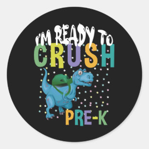 Sticker Rond Retour à l'école Je suis prêt à écraser le dinosau