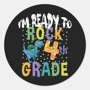 Sticker Rond Retour à l'école Je suis prêt à rocker 4e année Di