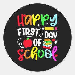 Sticker Rond Retour À L'École Joyeux Premier Jour De L'École En