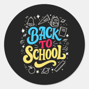 Sticker Rond Retour à l'école lettrage coloré Doodle de classe