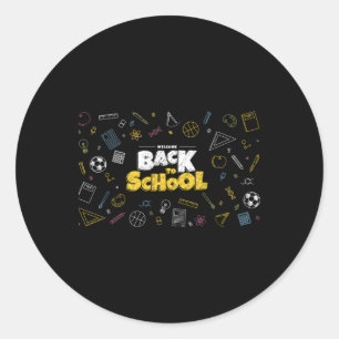 Sticker Rond Retour À L'École Masque Visage Drôle Enseignant Et