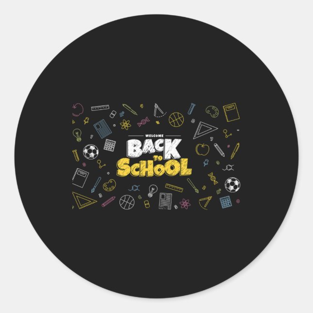 Sticker Rond Retour À L'École Masque Visage Drôle Enseignant Et (Devant)