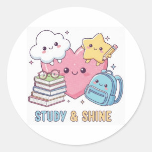 Sticker Rond Retour à l'école Mignon Kawaii Étudier et Briller