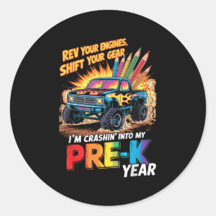 Sticker Rond Retour À L'École Pré-k Camion Monster Préscolaire