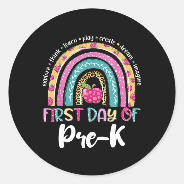 Sticker Rond Retour À L'École Rainbow Joyeux Premier Jour De Pr (Devant)