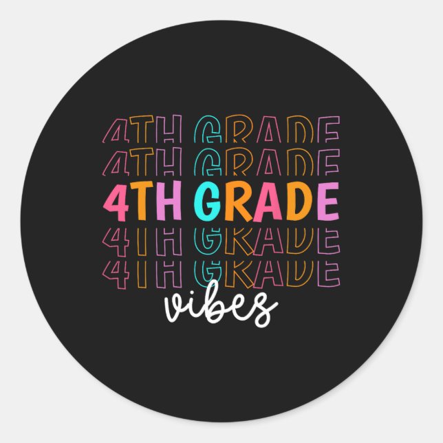 Sticker Rond Retour À L'École Vibes De 4E Année Retro Professio (Devant)