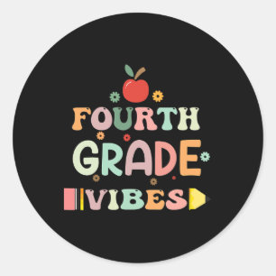 Sticker Rond Retour À L'École Vibes De Quatrième Année Étudiant