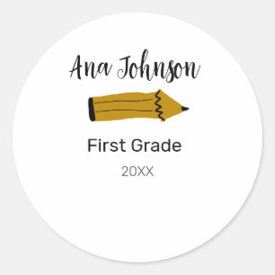 Sticker Rond Retour au crayon de l'école ajouter nom classe ann