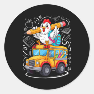 Sticker Rond Retour au poulet de l'école Bus scolaire 100 jours