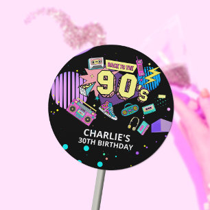 Sticker Rond Retour aux années 90 Moderne Retro Neon 30e annive