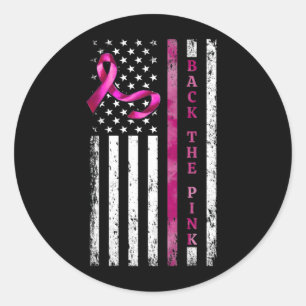Sticker Rond Retour Le Ruban Rose Américain Drapeau Cancer Du S